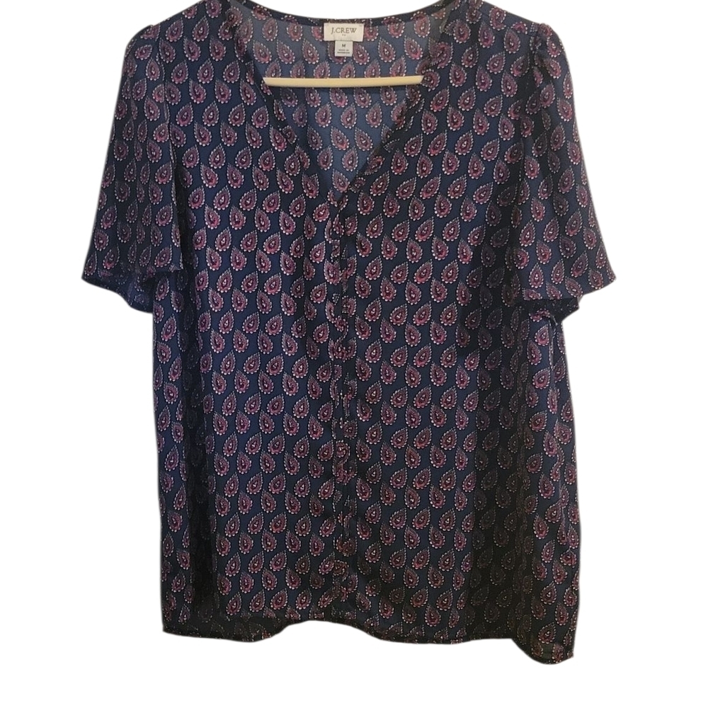 J. Crew Blue and Pink Patterned Blouse